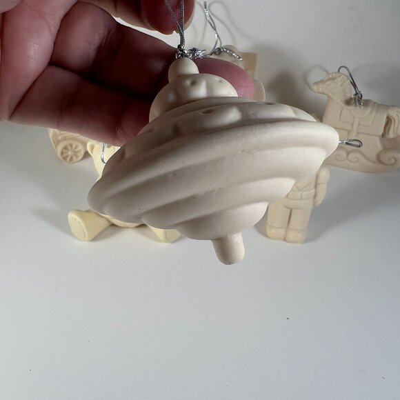 Set Of 6 Unpainted Ceramic Christmas Ornaments With Silver String Hangers - Picture 3 of 10